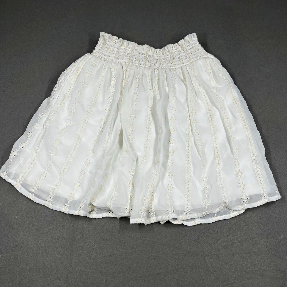 Xhilaration Women's S White Cotton Eyelet Embroidered Pull On A-Line Skirt